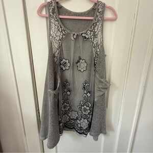 Fleur de Lis Gray Embroidered Mesh & Knit Mini Dress Size Medium